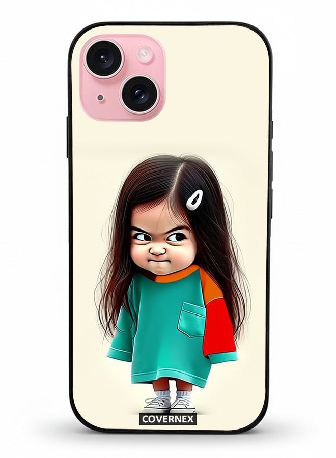Covernex Apple iPhone 15 Protective Case Cover Printed Featuring Crumpy Little Girl Expressionist - Image 2
