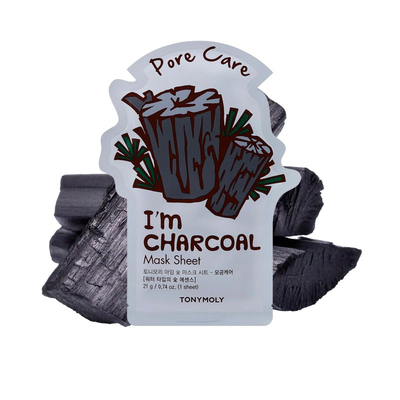 TONYMOLY Iâ€™m Charcoal Pore Cleansing Sheet Mask â€“ Korean Hydrating & Moisturizing Face Mask with Charcoal for Pore Care & Soothing Skincare - Image 1