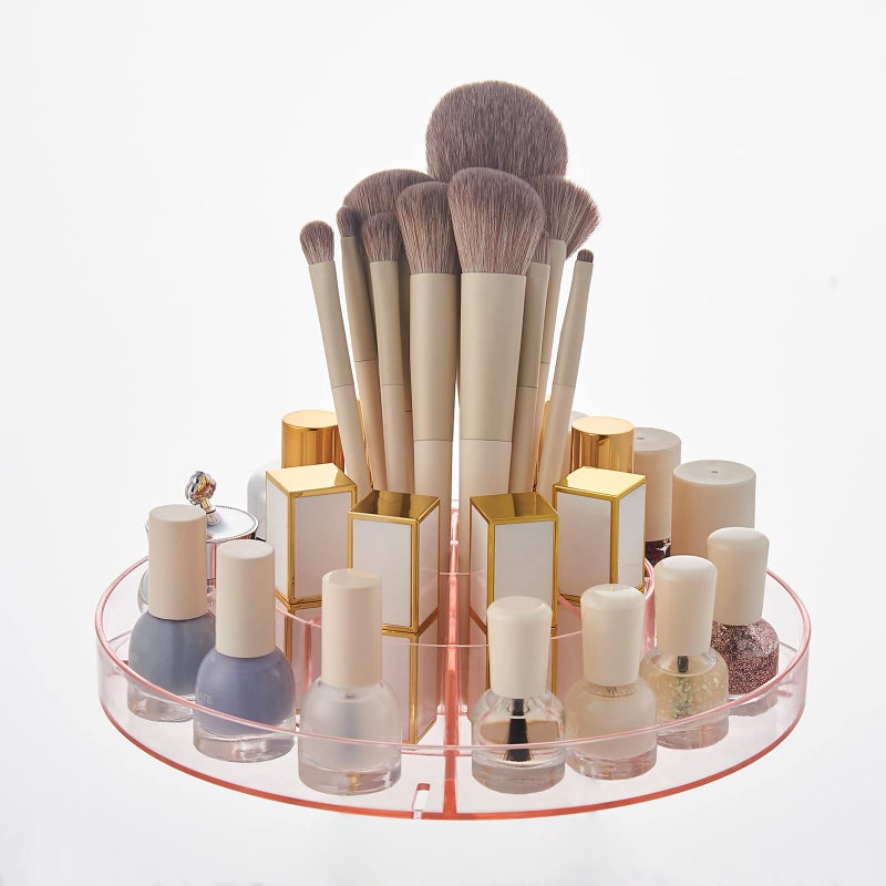 Sunficon Rotating Makeup Holder Organizer Crystal Pink 360 Rotation Cosmetic Storage Holder Turntable Spin Display Stand Bathroom Bedroom Vanity Dressing Table Gift Girl Lady Women - Image 2