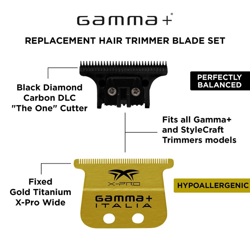 GAMMA+ Replacement X-Pro Wide Gold Titanium with Black Diamond The One Cutting Trimmer Blade Set - Image 2