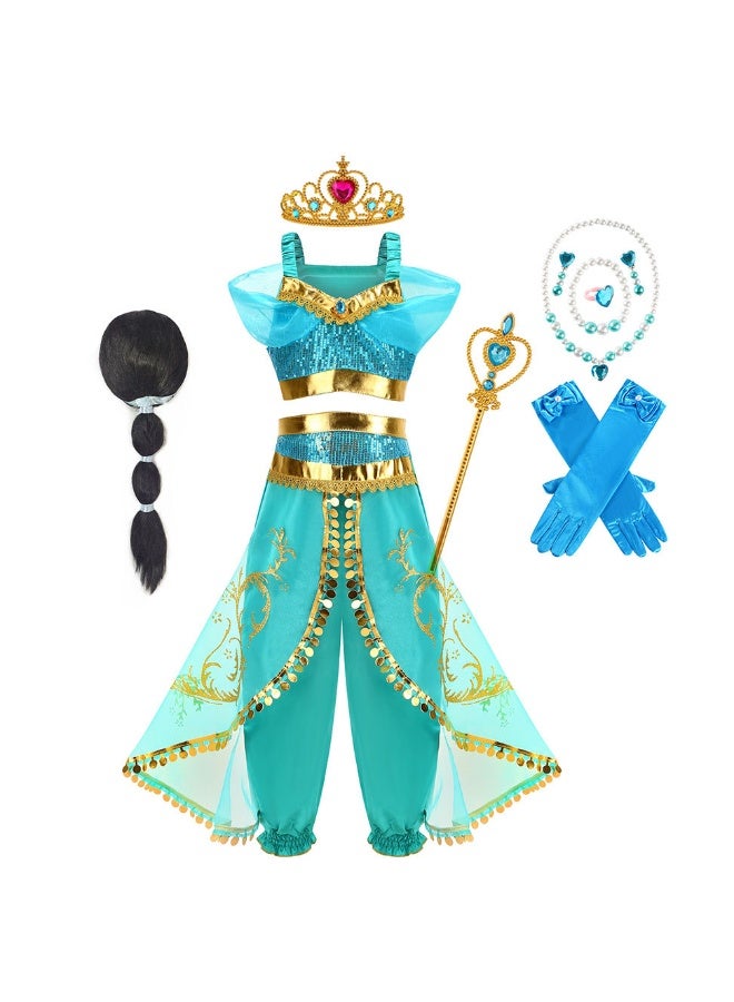 NIBEMINENT Princess Jasmine Classic puffed-sleeve Princess Christmas Aladdin Magic Lamp Dress - Image 1