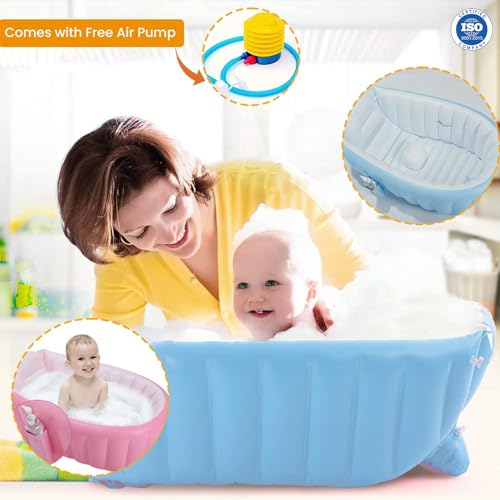 Safe-O-Kid® Aquaspa Baby Bath Tub, with Multipurpose Baby Shower HAT/Cap, European Safety Standard Inflatable Bathtub with Air Pump and Elegant Colorful Box for Extra Safety- Blue - Image 3