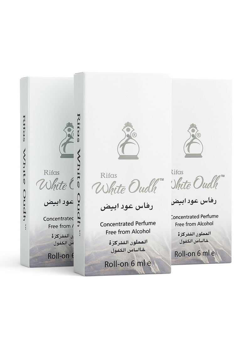 عطر ريفاس المركز برائحة العود الأبيض، خالٍ من الكحول، عبوة من 3 قطع، 6 مل