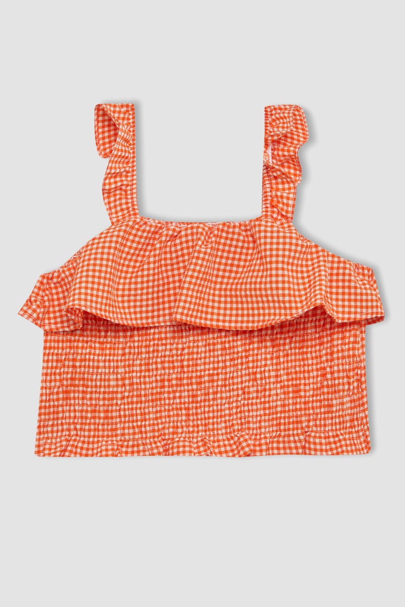 DeFacto Orange Girl Girl Checkered Strap Blouse Casual - Image 3
