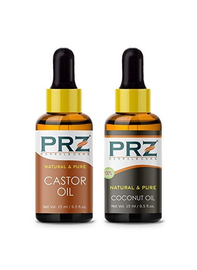 PRZ Combo of Cold Pressed Castor & Coconut Carrier Oil 100% Pure l & Therapeutic Grade Oil for Aromatherapy Body Massage Skin Care & Hair Growth (15ML Each)  - Image 2