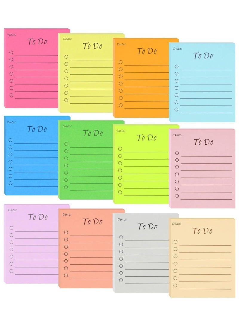 Generic 12 Pack Colorful Lined Sticky Notes, 9x7.6 cm to Do List Sticky Notes, 504 Sheets Self-Stick Note Pads with Line Colorful Post Memos for Office School Home Planner Reminder Supplies  - Image 1
