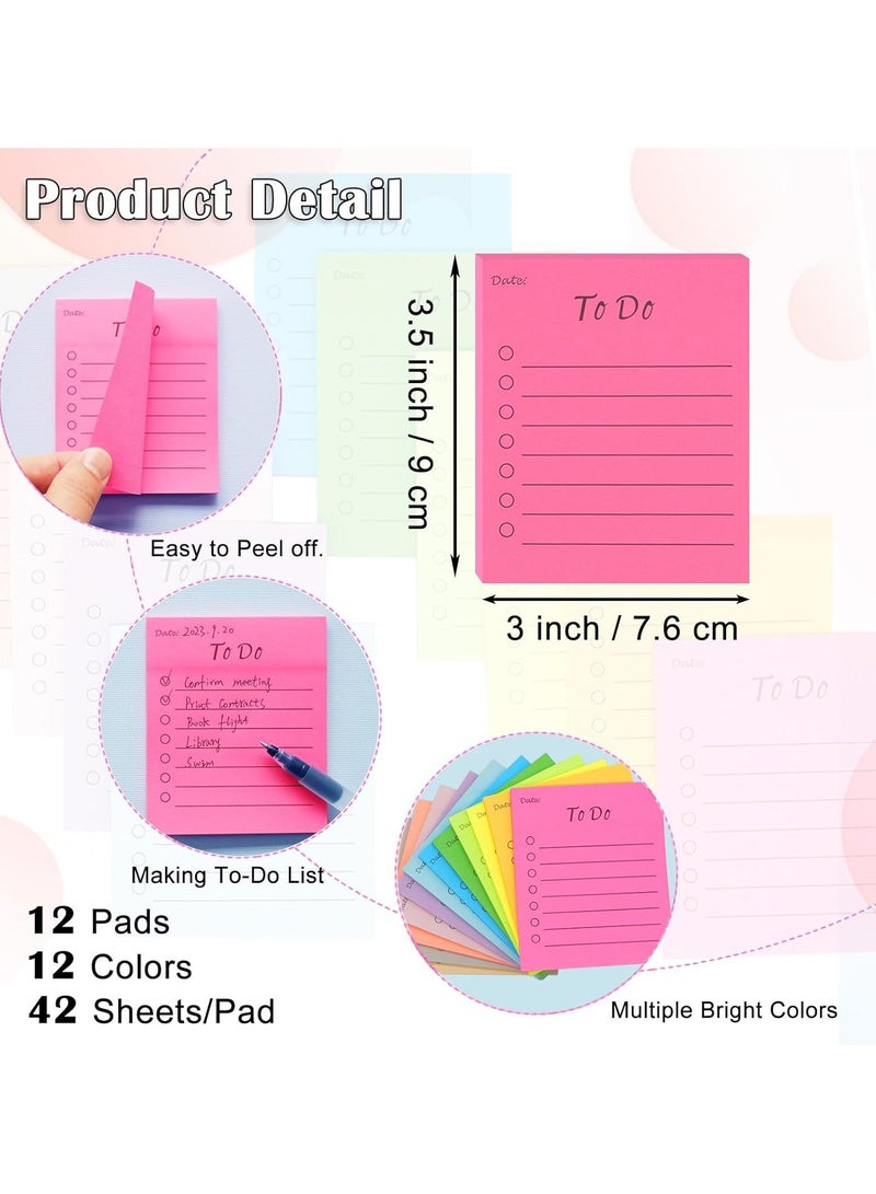 Generic 12 Pack Colorful Lined Sticky Notes, 9x7.6 cm to Do List Sticky Notes, 504 Sheets Self-Stick Note Pads with Line Colorful Post Memos for Office School Home Planner Reminder Supplies  - Image 2