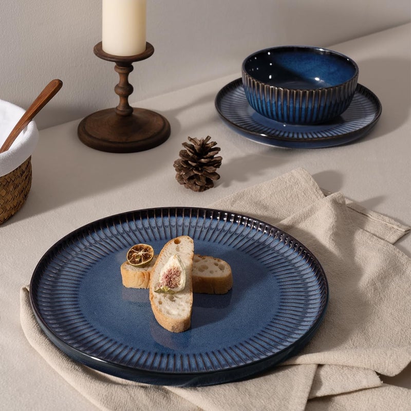 Famiware مجموعة أدوات المائدة فامي وير ستارلايت - أطباق وأوعية مجموعة من 4 قطع 12 قطعة - أدوات مائدة ذات قوام مضلع آمنة في غسالة الصحون والميكروويف مقاومة للخدش والرقائق بلون أزرق نجمي - Image 3