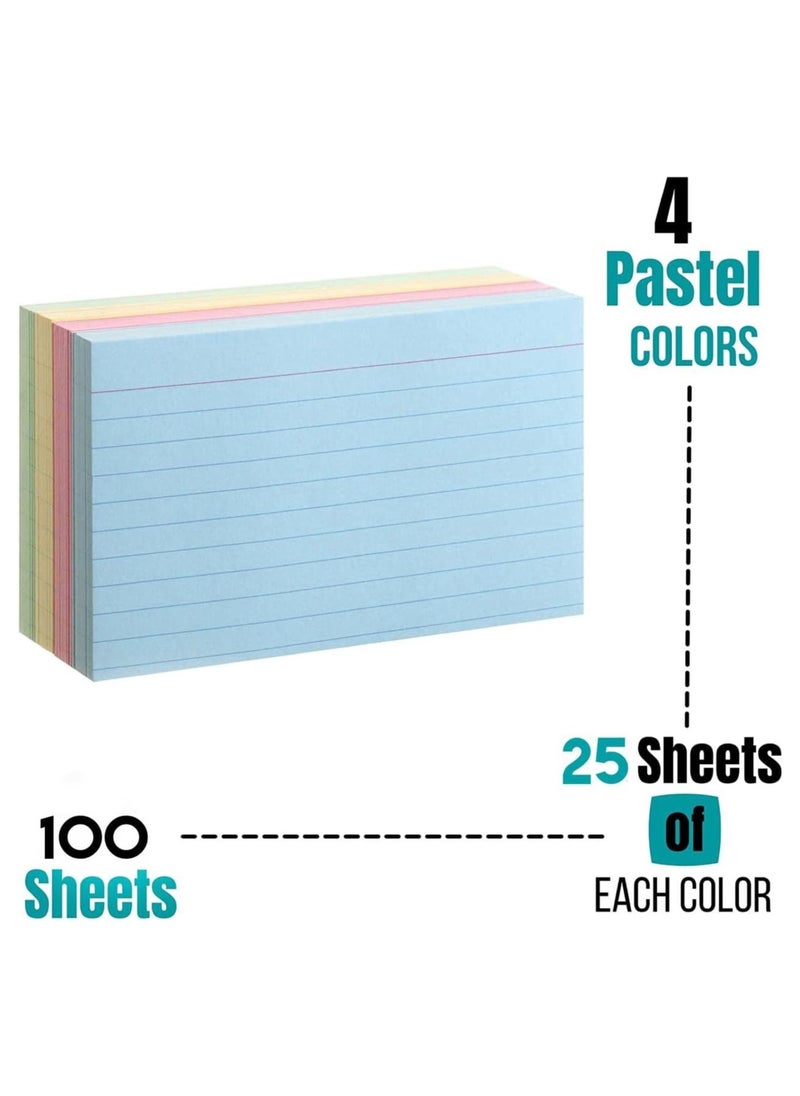 MARKQ - Ruled index card, 100 Pack Colored Lined Record Cards for Office School Note making, List Making, Revision Flash Cards, 6” x 4” - Image 1