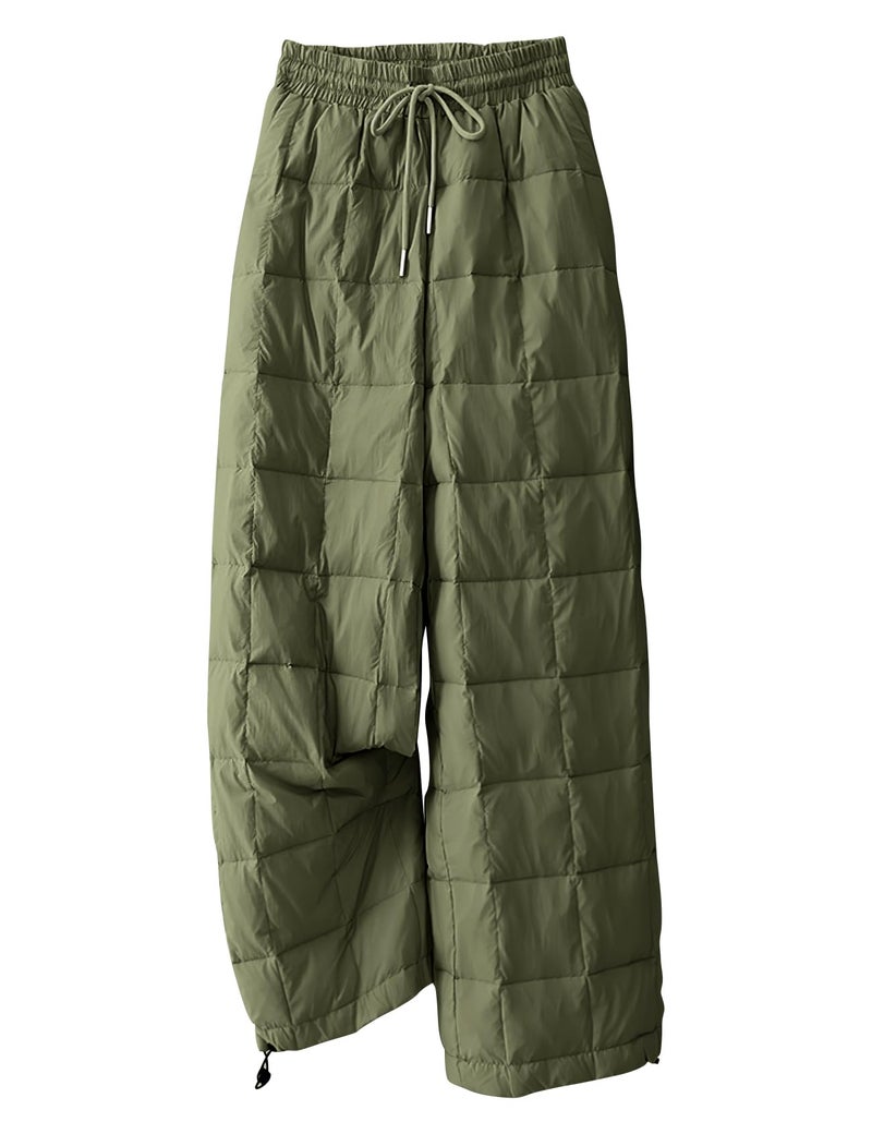 PEHMEA Womens Winter Snow Pants, Windproof Padded Drawstring Warm Loose Wide-Leg Outdoor Ski Casual Trousers(ArmyGreen-M) - Image 1