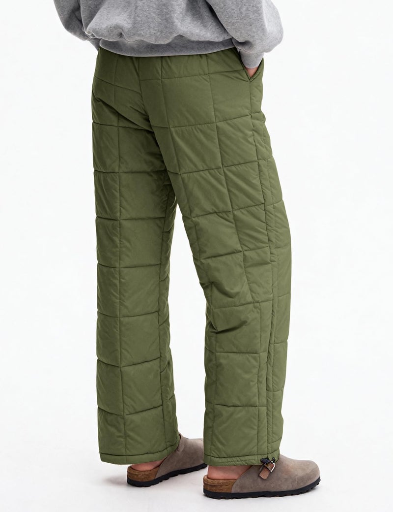 PEHMEA Womens Winter Snow Pants, Windproof Padded Drawstring Warm Loose Wide-Leg Outdoor Ski Casual Trousers(ArmyGreen-M) - Image 4
