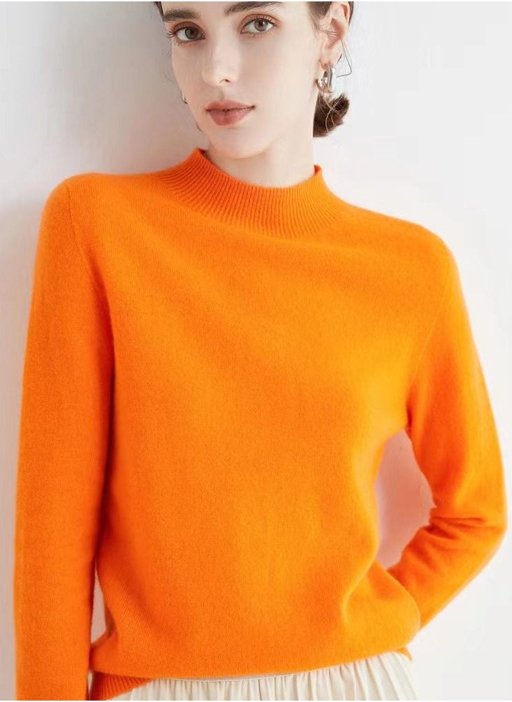 Loquat Autumn Winter Seamless Half Turtleneck Women's Cashmere Sweater 