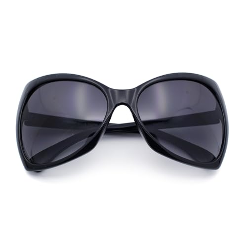 SA106 Unique Oversized Cat Eye Hybrid Butterfly Sunglasses All Black - Image 1