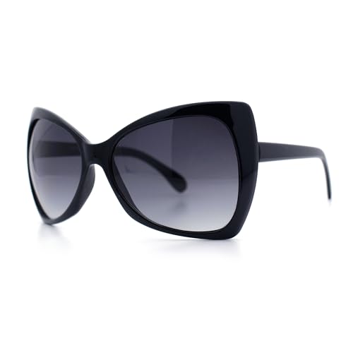 SA106 Unique Oversized Cat Eye Hybrid Butterfly Sunglasses All Black - Image 4
