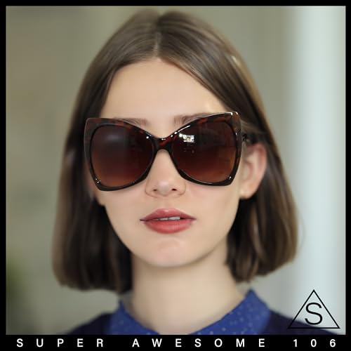 SA106 Unique Oversized Cat Eye Hybrid Butterfly Sunglasses All Black - Image 2