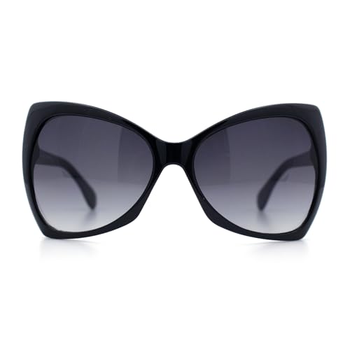 SA106 Unique Oversized Cat Eye Hybrid Butterfly Sunglasses All Black - Image 5