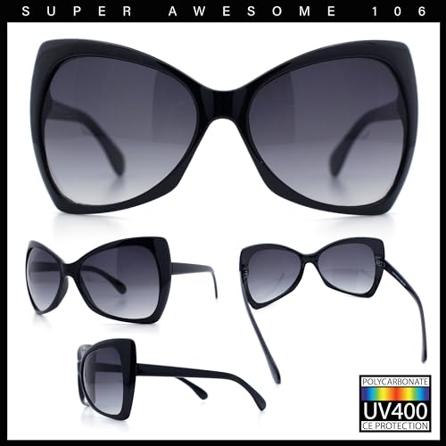 SA106 Unique Oversized Cat Eye Hybrid Butterfly Sunglasses All Black - Image 3