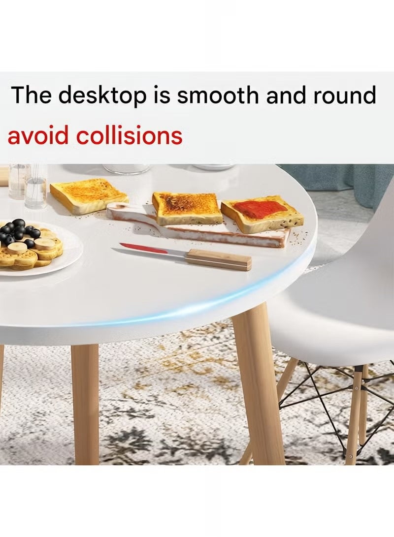 Taimi 3-Piece Dining Set, Modern Round Dining Table with 2 Elegant Chairs | Solid White Wood Table 80cm with 2 beige Plastic Chairs and Wooden Legs - Image 3