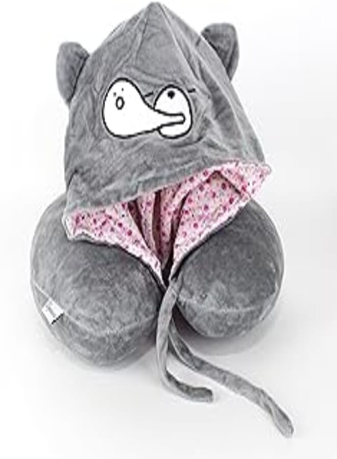 Generic Comfy Eyes Neck Support Soft Fiber With Hood Travel Neck Pillow U-Shape For Car, Travel, Office,Airplane and Gifts - Grey