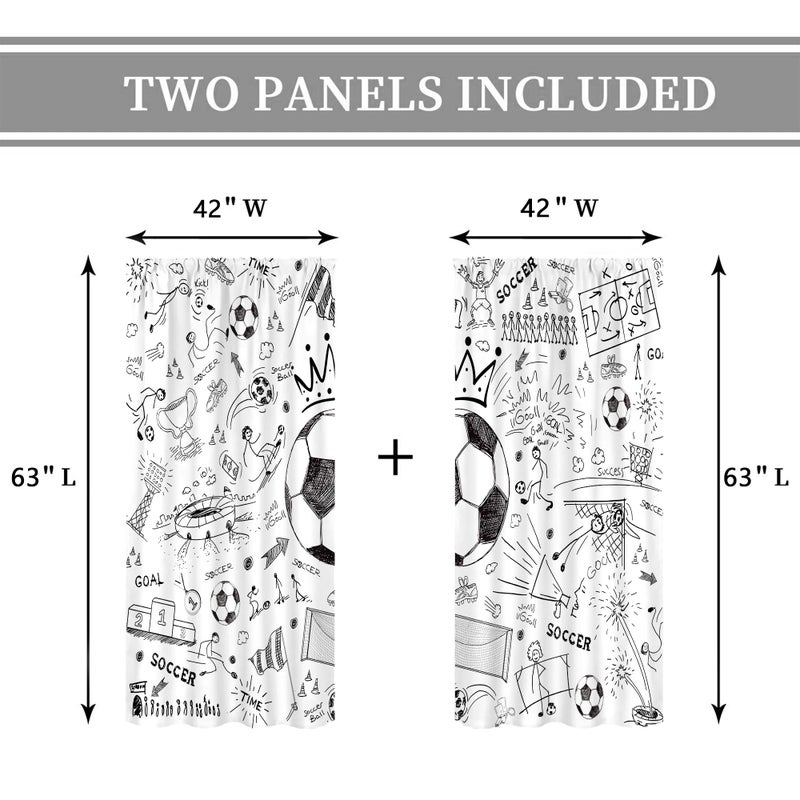 Cinbloo Soccer Sport Boys Curtains 42Wx63H Inch Rod Pocket Football Black White Graffiti Funny Sketch Unique Cool Art Printed for Kids Teens Living Room Bedroom Window Drapes Treatment Fabric 2 Panels - Image 5
