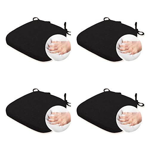 KGPLOME Chair Cushion with Ties for Dining Chair - Memory Foam No Slip Kitchen Chair pad and Dining Room Seat Cushion with Machine Washable Cover Set of 4 [16.5 X 16.2 Inches] - (Black,4) - Image 1