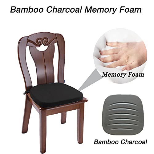 KGPLOME Chair Cushion with Ties for Dining Chair - Memory Foam No Slip Kitchen Chair pad and Dining Room Seat Cushion with Machine Washable Cover Set of 4 [16.5 X 16.2 Inches] - (Black,4) - Image 3