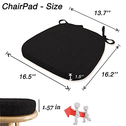 KGPLOME Chair Cushion with Ties for Dining Chair - Memory Foam No Slip Kitchen Chair pad and Dining Room Seat Cushion with Machine Washable Cover Set of 4 [16.5 X 16.2 Inches] - (Black,4) - Image 4