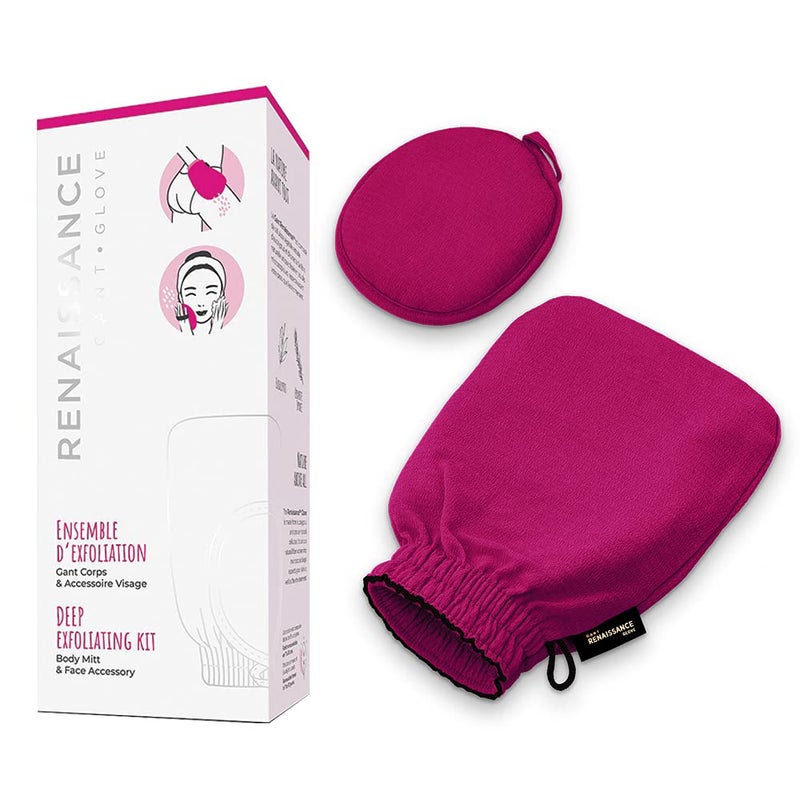 LE GANT RENAISSANCE Renaissance Glove a body Exfoliating Mitt with face scrubbing accessory by Daniele Henkel  Vegan more effective  resistant than a loofah brush or scrub sponge bath 100 natural Royal Magenta