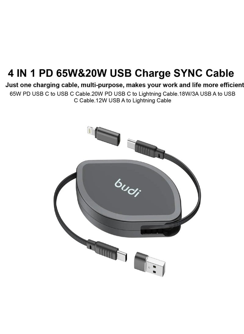 بودي 4 في 1 قابل للتطوير PD65W و20 وات USB كابل مزامنة شحن الهاتف المحمول - Image 4