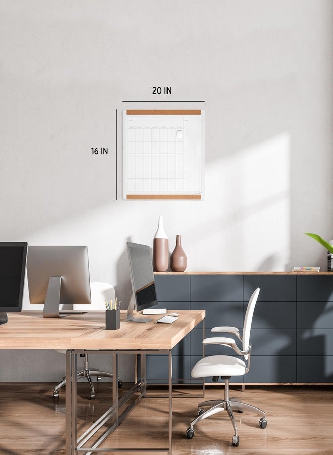 U Brands Magnetic Dry Erase Calendar White Board, 16" x 20", White Pin-It Frame, Includes Marker and Magnet - Image 2