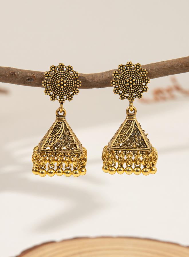 Take Two Gold Tone Texture Bell Jhumka Earrings - Image 3
