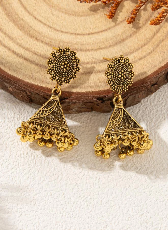 Take Two Take Two Gold Tone Texture Bell Jhumka Earrings