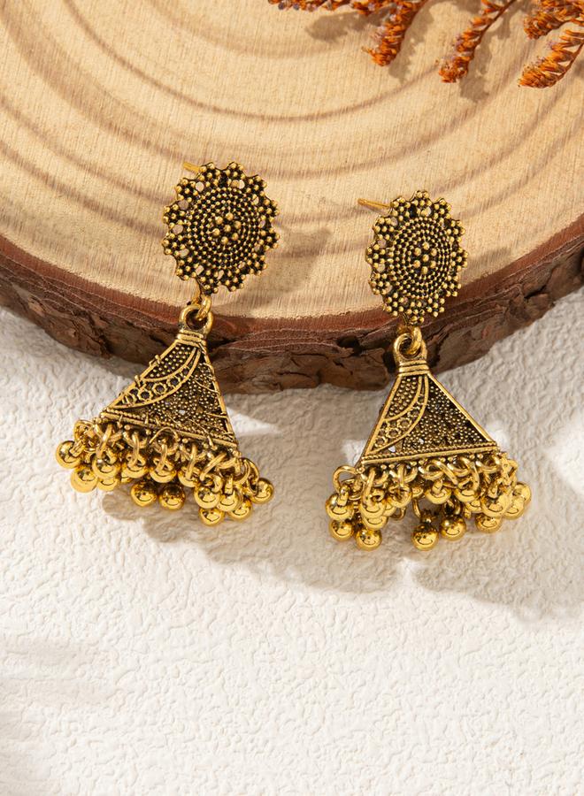 Take Two Gold Tone Texture Bell Jhumka Earrings - Image 1