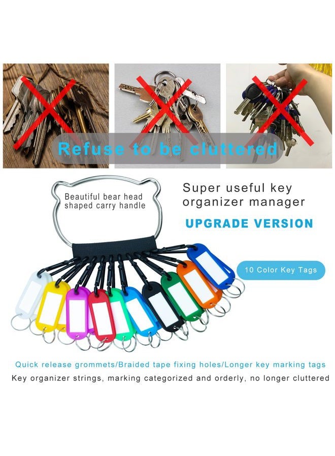 NAUWER Key Organizer, with 10 Small Aluminum Carabiners; 20 10-Color PE Elongated Key Ring Tags for Keys Marking and Management in The Warehouse, Office and Home - Image 2