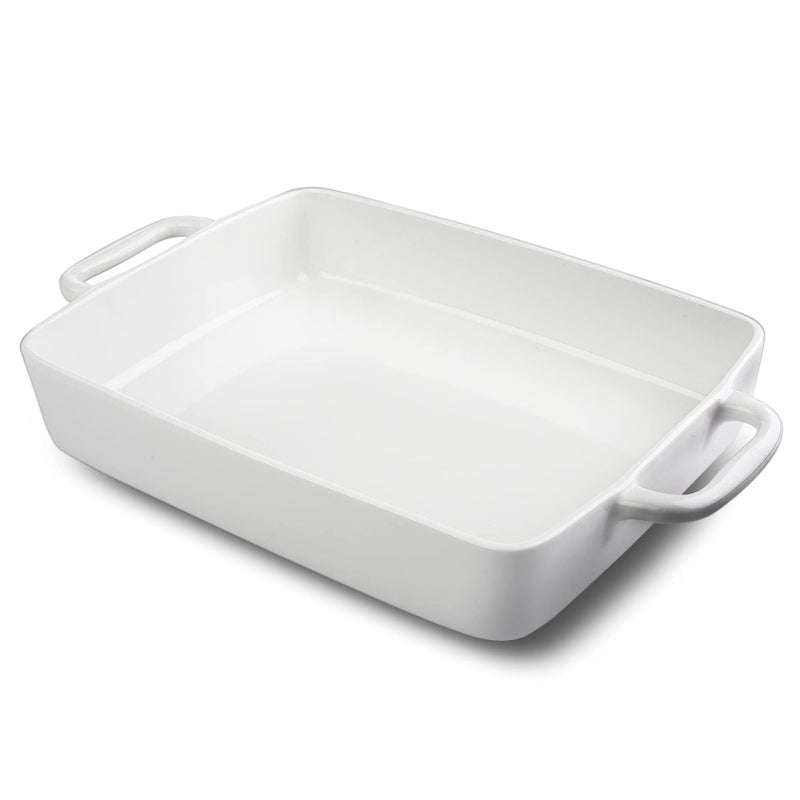 Livfodrm 9 x13 Baking Dish Ceramic Lasagna Pan for Oven Large Bakeware Tray Rectangular Casserole Dishes with Double Handle for Cooking and Daily Use White