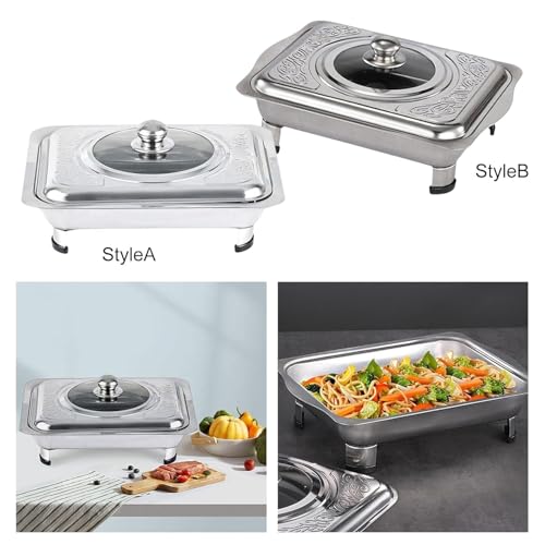 VBM Buffet Dish Tray with Glass Cover Serving Tray Stainless Steel Buffet Server Chafing Food Tray Dish Chafer Pan for Wedding Parties Banquet Catering Events - Image 5