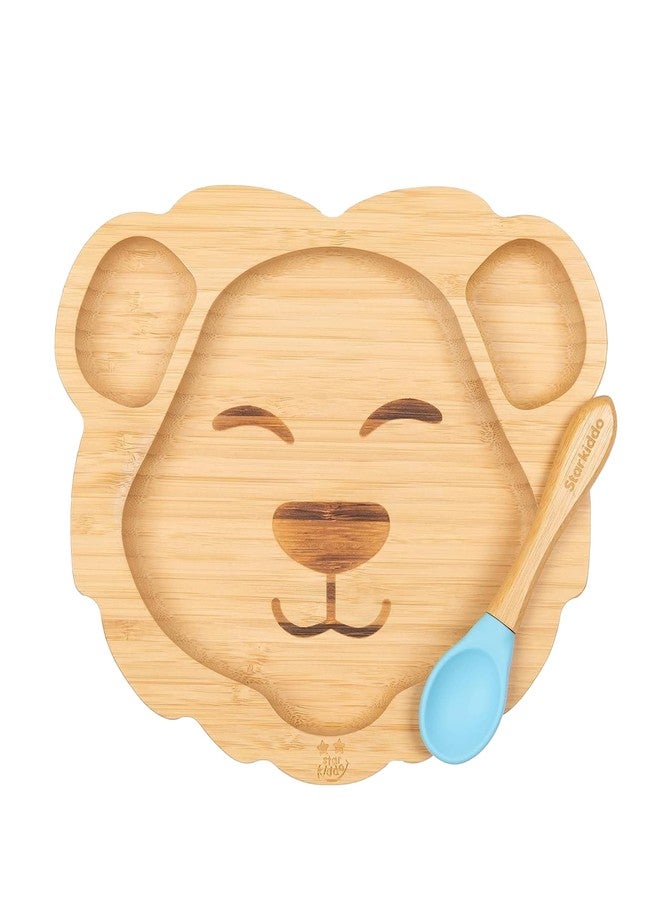 StarKiddo ® Leo King Bamboo Suction Plates for Baby and Toddler | 3 Sections | Weaning Spoon | Non-Toxic | Super Strong Suction | Cool to The Touch | Ideal for Baby-Led Weaning (Blue) - Image 1