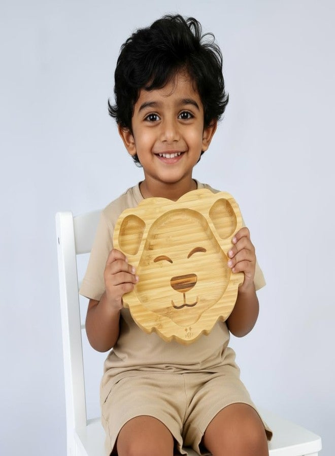 StarKiddo ® Leo King Bamboo Suction Plates for Baby and Toddler | 3 Sections | Weaning Spoon | Non-Toxic | Super Strong Suction | Cool to The Touch | Ideal for Baby-Led Weaning (Blue) - Image 2
