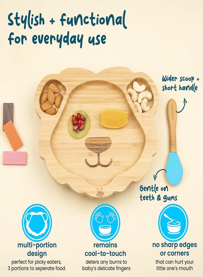 StarKiddo ® Leo King Bamboo Suction Plates for Baby and Toddler | 3 Sections | Weaning Spoon | Non-Toxic | Super Strong Suction | Cool to The Touch | Ideal for Baby-Led Weaning (Blue) - Image 4