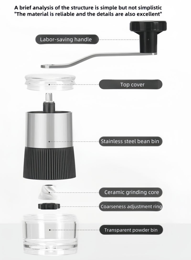 nihao 304 Stainless Steel Hand-Cranked Coffee Machine With Adjustable Coarseness And Fineness Manual Grinder Portable Coffe Grinder - Silver - Image 2