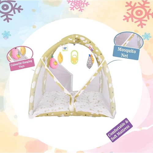 Toddylon Baby Play Gym New Born Baby Bedding|Mat with Hanging Toys|Mattress with Mosquito Net|Cotton Playing Mat|Playmats & Floor Gyms (0-6 Months),1 Count,Green - Image 2