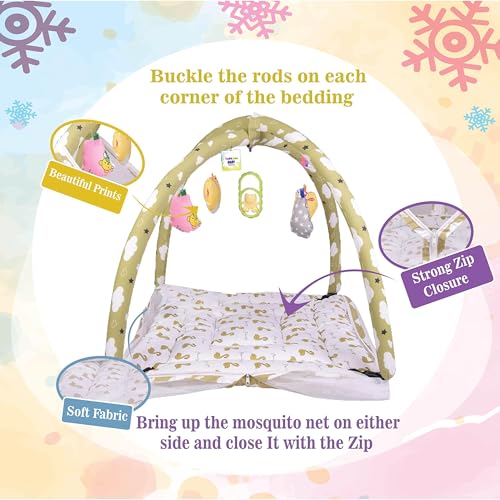 Toddylon Baby Play Gym New Born Baby Bedding|Mat with Hanging Toys|Mattress with Mosquito Net|Cotton Playing Mat|Playmats & Floor Gyms (0-6 Months),1 Count,Green - Image 5