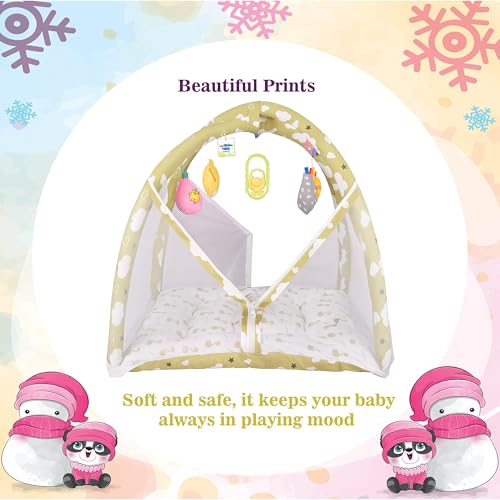 Toddylon Baby Play Gym New Born Baby Bedding|Mat with Hanging Toys|Mattress with Mosquito Net|Cotton Playing Mat|Playmats & Floor Gyms (0-6 Months),1 Count,Green - Image 3