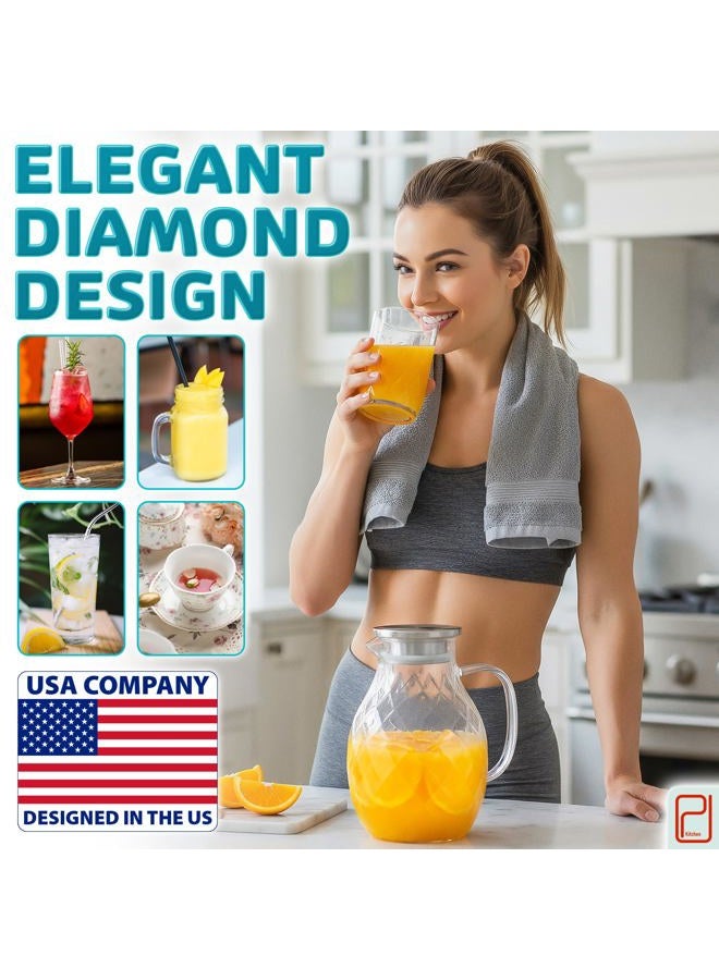 PJCKitchen Borosilicate Glass Jug with Lid - 2L Capacity Hot and Cold Drinks Jug with Unique Diamond Pattern, Drink Pitcher for Home Ice Tea and Juice - Image 5
