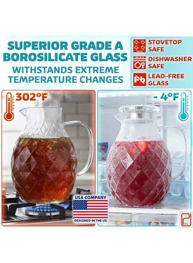PJCKitchen Borosilicate Glass Jug with Lid - 2L Capacity Hot and Cold Drinks Jug with Unique Diamond Pattern, Drink Pitcher for Home Ice Tea and Juice - Image 3