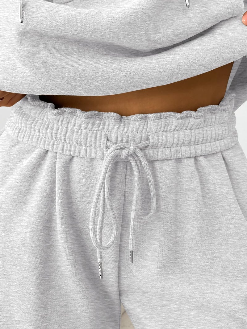 Trendy Queen Womens 2 Piece Outfits Lounge Fall Fashion Sets Oversized Sweatshirts Wide Leg Pants Sweatsuits Winter Clothes Gery M - Image 5