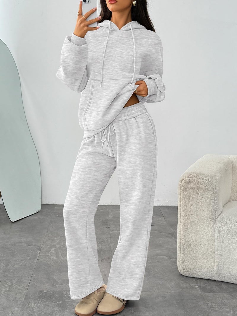 Trendy Queen Womens 2 Piece Outfits Lounge Fall Fashion Sets Oversized Sweatshirts Wide Leg Pants Sweatsuits Winter Clothes Gery M - Image 3