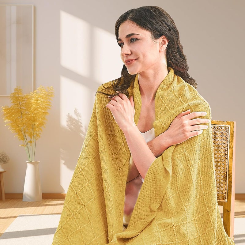 inhand Fall Knit Throw Blanket Yellow for Couch, Soft Living Room Home Decor Knitted Twin Size Blanket, Outdoor Lightweight Breathable Summer Blanket, Farmhouse Warm Woven Decorative, 60"x80" - Image 5
