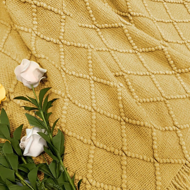 inhand Fall Knit Throw Blanket Yellow for Couch, Soft Living Room Home Decor Knitted Twin Size Blanket, Outdoor Lightweight Breathable Summer Blanket, Farmhouse Warm Woven Decorative, 60"x80" - Image 4