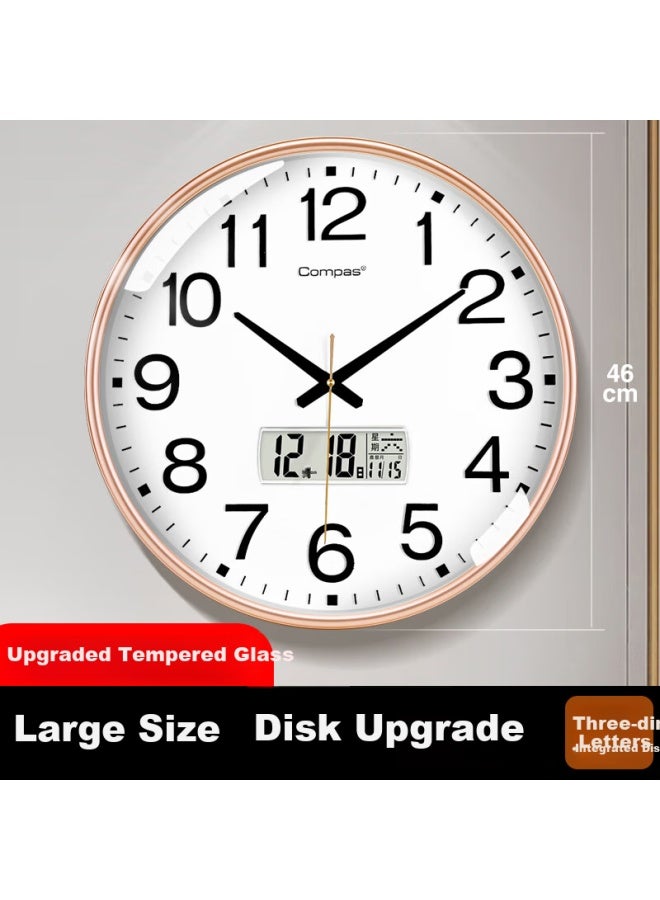 Compas Wall Clock Living Room Quartz Clock Wall-mounted New Clock 3441a Calendar Gold-plated 46cm - Image 1